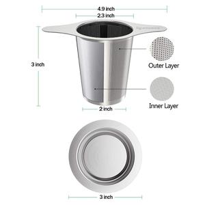 Ensemble d'accessoires pour le thé avec cuillère, tasse, passoire, filtre à thé, infuseur à thé en acier inoxydable avec double poignée - Product Image 3
