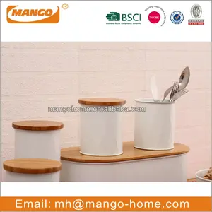 Ermetico della gomma del Logo In Metallo Da Cucina Canister Set Con copertura In Legno