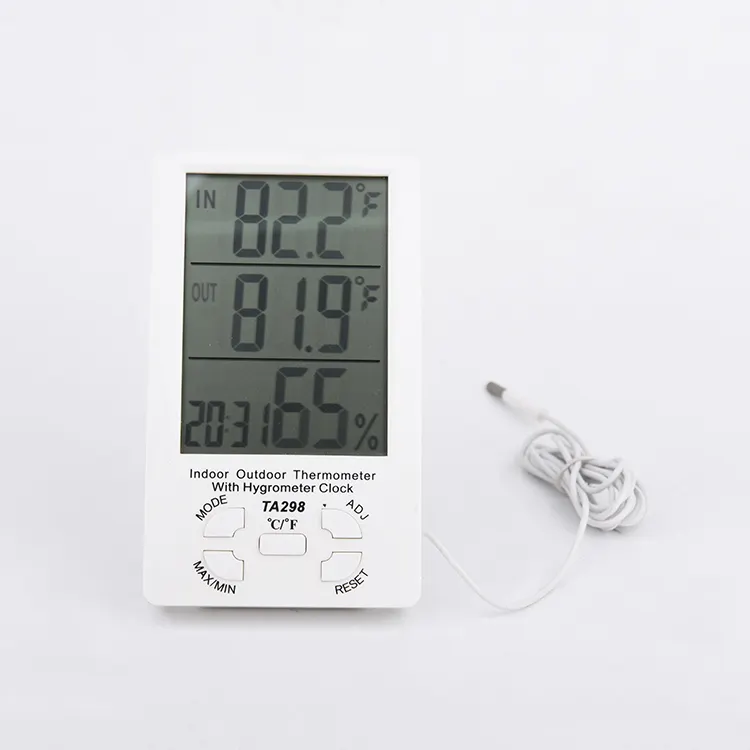 2019 New Arrivals LCD Electronic Digital Indoor Outdoor Thermometer With Clock Hygrometer Display TA298