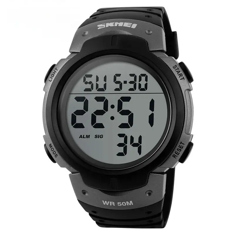 SKMEI 1068 Men Digital Outdoor Sport Timing Watches Big Dial Chronograph Rubber Strap Wrist Watches