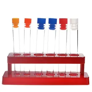 PP 12x75 acrylic pet flat bottom urine plastic glass test-tube spices rack holder with cork screw