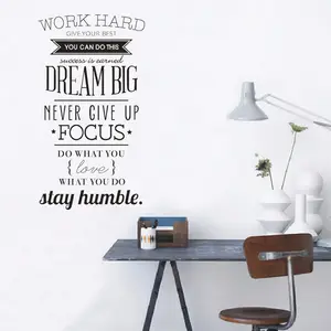 New Design High-quality custom quotes English Poem European Home Office Decorative 3d letters work hard vinyl decal stickers