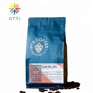 Grosir Tas Kopi Bagian Bawah Datar Persegi 500G/250G, Tas Biji Kopi Kertas Kraft dengan Katup