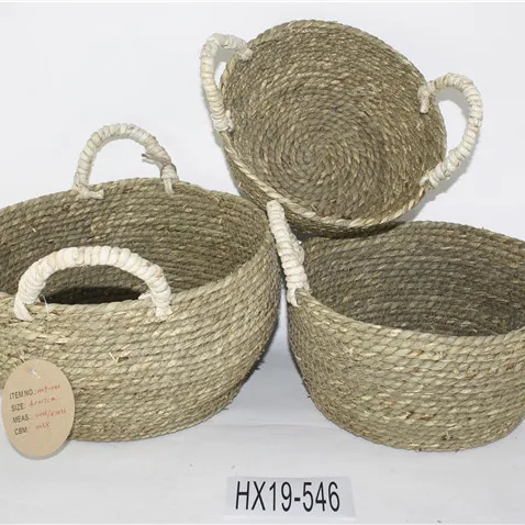 Cesta de bambu natural para lavanderia, cesta de lavanderia, piquenique, tecido, saco de praia, potes de plantas, decoração para áreas internas