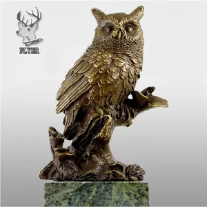 Casa Arte Ornamento Decoración Tamaño Natural Fundido Bronce Búho Animal Estatua