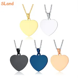 SLand Jewelry Manufacturer wholesale DIY or Custom engraving polished Stainless Steel Love Heart Tags Charm Necklace with Chain