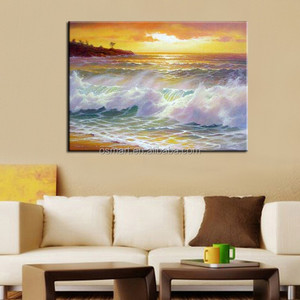 Stampa colorata fatta a mano mare paesaggio dipinto a olio tela alba paesaggio marino con onde tempestose immagine di arte della parete - Product Image 2