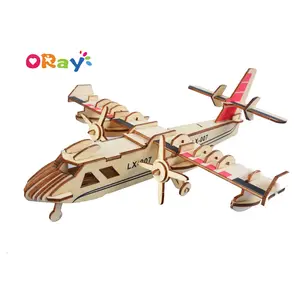 Obral besar 3D teka-teki kayu kreatif buatan tangan kerajinan Laser memotong Model pesawat terbang pendidikan DIY mainan rakitan