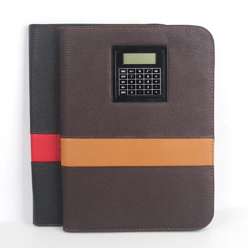 HUAHAO merk multifunctionele calculator pu laptop kantoorbenodigdheden briefpapier rits order custom notebook