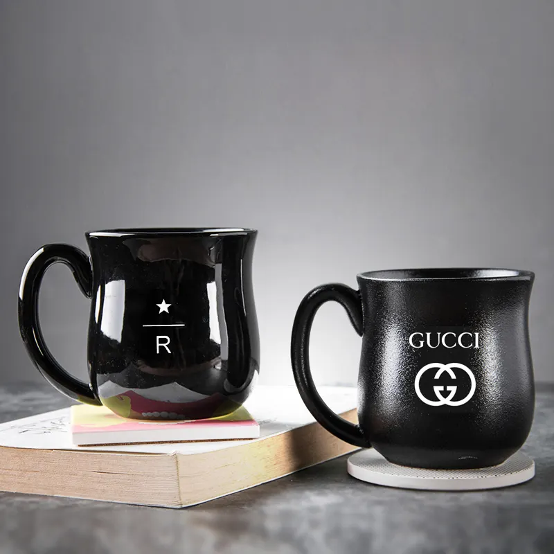 Tasse pour eau, café, thé et bière, gravée au Laser, personnalisée, en porcelaine noire, ml