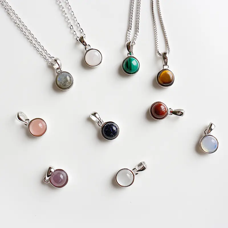 Delicate round pendant 925 sterling silver charm girls natural birthstone necklace