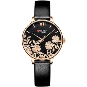 CURREN-relojes de cuero para mujer, diseño único, esfera de cuarzo, de pulsera, a la moda, 9065