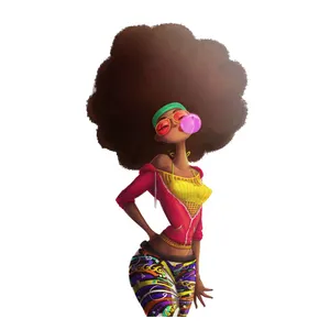 ระยิบระยับขายส่ง Sex สีดำ Afro สาวไวนิลการถ่ายเทความร้อนพิมพ์เปลี่ยนตำแหน่งสำหรับสตรีเสื้อ