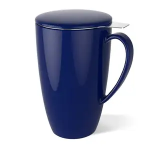 קרמיקה קפה כוס עם Infuser ומכסה, 15 OZ, כחול קרמיקה תה ספל