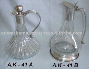 En gros Top Qualité potable Verre & Laiton Plaqué Argent Cruche d'eau avec Couvercle - Product Image 3