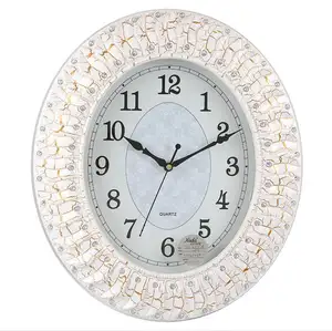 Wholesale Cheap Chinese Promotion Beige White Oval Diamond Wall Clock