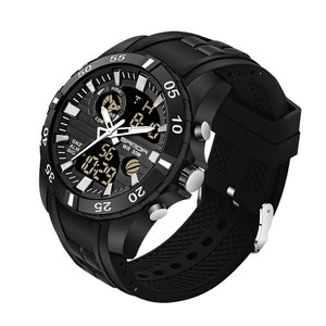 Sanda 791 Della Vigilanza di <span class=keywords><strong>Sport</strong></span> per Gli Uomini Doppio Movimento Cronografo Allarme <span class=keywords><strong>LCD</strong></span> Orologio Maschile 3ATM Water Resistant Orologi Da Polso Nero