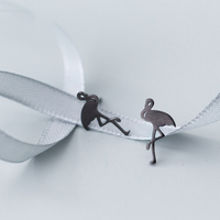 Boucles d'oreilles en argent Sterling 925, bijoux mode, mignons, noir, oiseau flamant rose, Animal, style bohème, 1 pièce