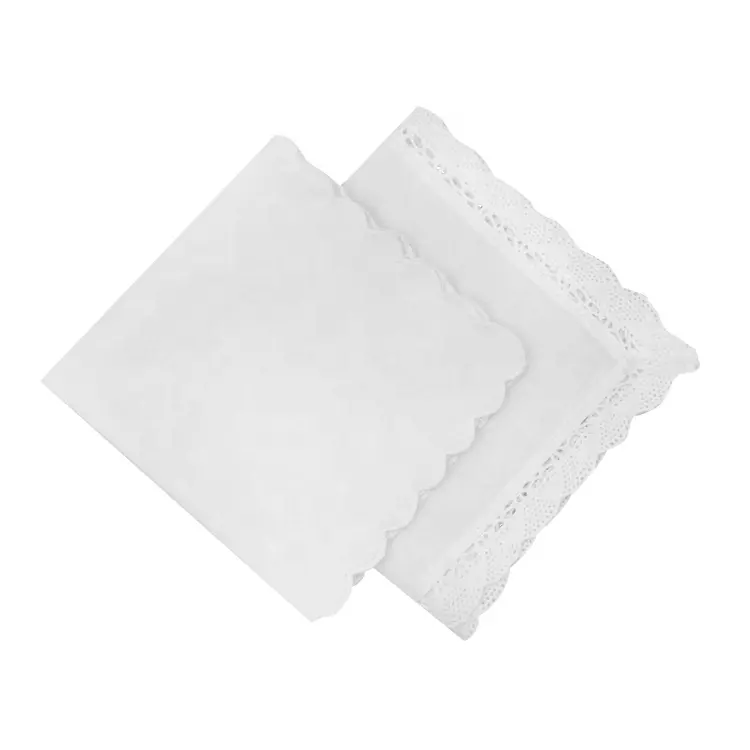 100% Cotton Scallop Edge White Wedding Handkerchief