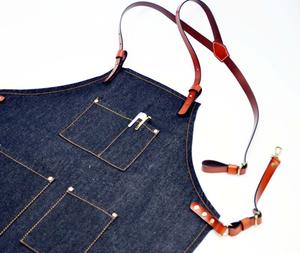Tablier de serveur de cuisine, unisexe, bavoir de cowboy, en <span class=keywords><strong>denim</strong></span> noir, avec poches, pour hommes et femmes - Product Image 2