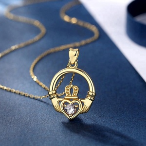 925 mujeres de plata esterlina colgante de oro corazón Chapado en joyería de piedra de claddagh irlandés collar - Product Image 3