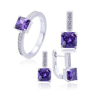 POLIVA Delicate Precious Imported Hochwertige klassische Pflaster einstellung Zirkonia Amethyst Lila Schmuck Set