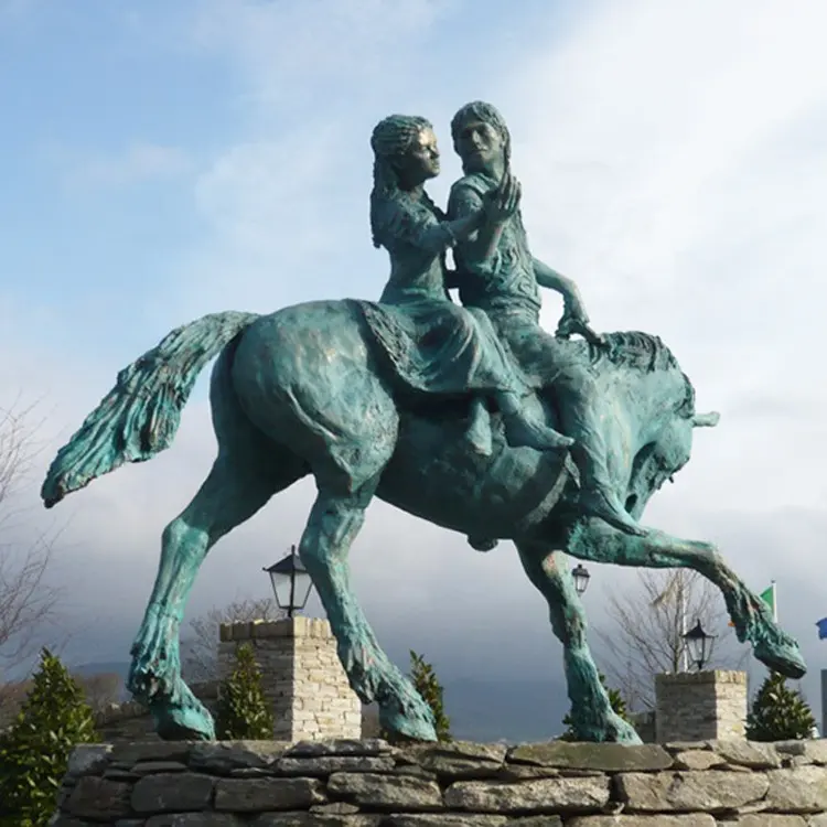 Metall handwerk Liebespaar Reiten Pferd Bronze Mann und Frau auf Pferd Statue