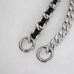 Stainless Steel & Leather Bag Chain with snap hook