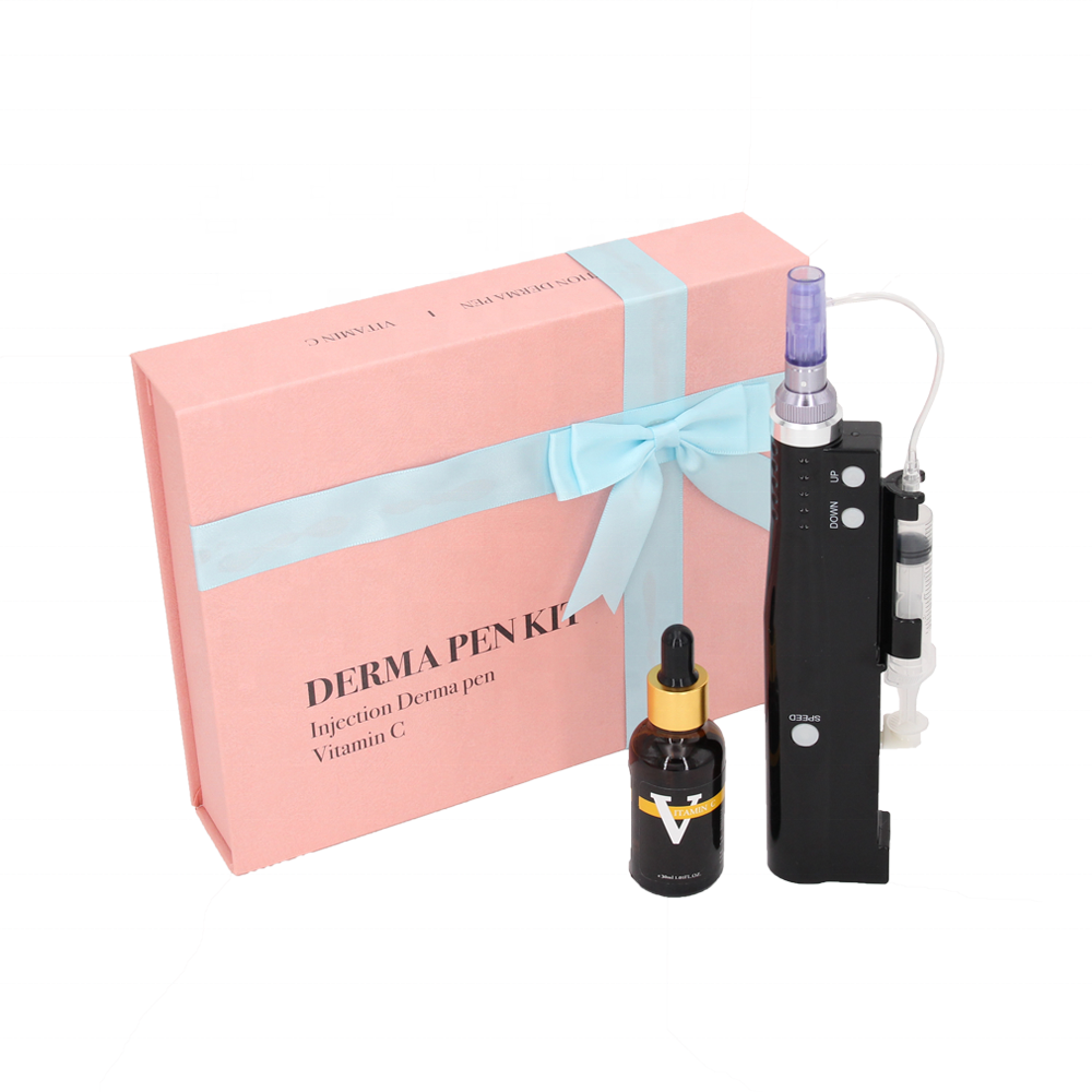 Несколько домашнего использования лифтинг кожи впрыска штамп дермы ручка комплект с витамином C 2 в 1 сыворотка подарочный набор инжектор Dermapen для морщин