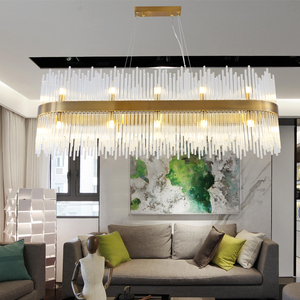 Lustre linéaire moderne de luxe en cristal, luminaire suspendu LED doré <span class=keywords><strong>pour</strong></span> salle à manger, îlot de cuisine, hôtel, éclairage de <span class=keywords><strong>plafond</strong></span> - Product Image 5