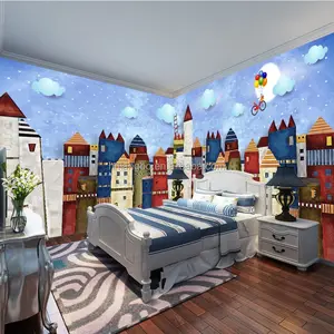Papel de parede Populares 3D comercial casa dos desenhos animados desenho da mão casa papel de parede/murais de parede para decoração 3d papel de parede