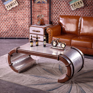 Tavolino da Caffè in Legno e Alluminio Stile Industriale Antico per Soggiorno e Sala da Pranzo - Product Image 1
