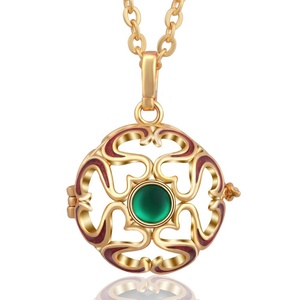 Kalung liontin kandang 925 desain liontin emas Enamel kristal hijau hati merah natal - Product Image 2