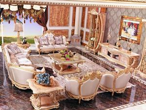 Mewah Bahasa Perancis Baroque Warna Cerah Ruang Tamu Sofa Set/Royal Palace Ukiran Tangan Kain Sofa/Eropa Perabot Ruang Keluarga