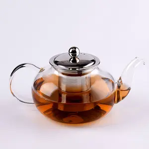 Théière en verre 800ml, bouilloire avec infuseur, Stovetop, théière chaude avec passoire en acier inoxydable, pour le thé à feuilles larges