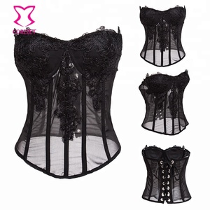 Rosa Floreale Appliques & Chiffon Push Up Bustier Corsetto Top Corsetto Corsetti di Overbust Delle Donne Dello Shaper Del Corpo Sexy Lingerie Gothic