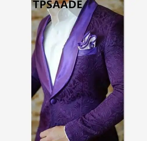 Purple Party Tuxedo 2 Piece Coat Pant Shawl Lapel Men Suit Pattern WF155