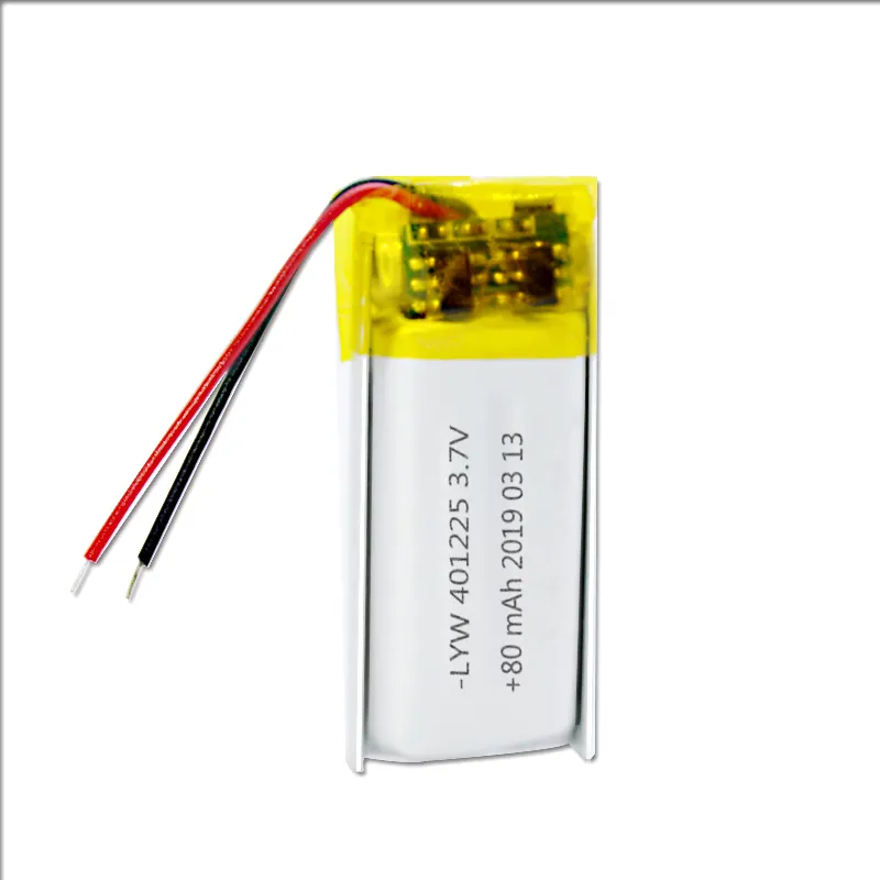 401225 3.7V 80mAh छोटे लिथियम बहुलक लाइपो बैटरी कलम बैटरी