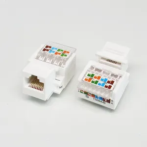 แอมป์แจ็คหลัก <span class=keywords><strong>RJ45</strong></span>ขั้วต่อโมดูลาร์ CAT5E/<span class=keywords><strong>CAT6</strong></span>/CAT6A 8P8C ABS ชุบทอง/สายไฟ T568A สายไฟ B - Product Image 1