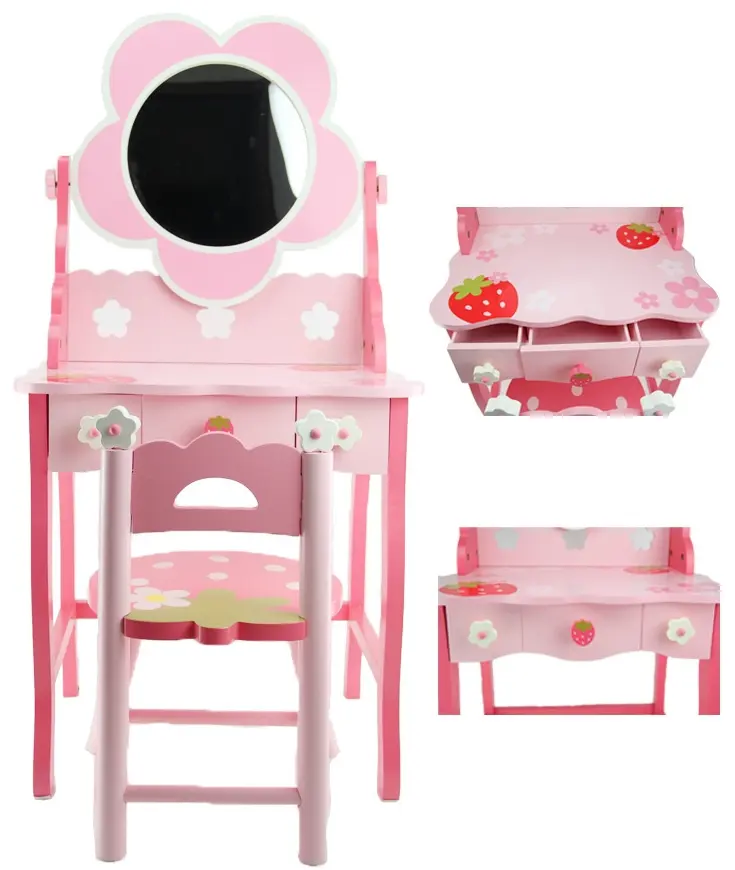 Kids Furniture Learning toy princess lovely floral print girls wooden dressing table pretend play