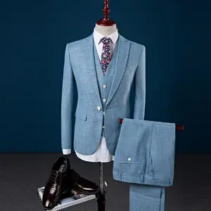 नई आगमन लाइट ब्लू 30% ऊन कार्यालय पहनने स्लिम फिट कस्टम आकार चित्रों के साथ mens सूट