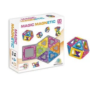 新款热卖玩具儿童3D DIY智能磁砖片材塑料堆叠套装14件益智积木玩具
