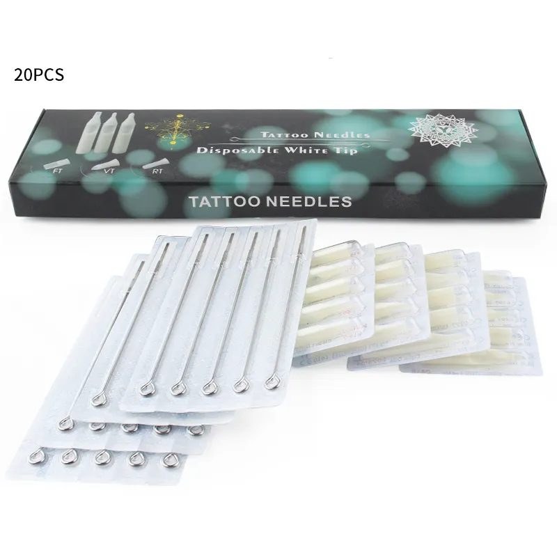 Yilong Premium Einweg gelbe Spitze Tips posable weiße Spitze Tattoo Nadeln und Tattoo Tipps Kit 20 teile/schachtel