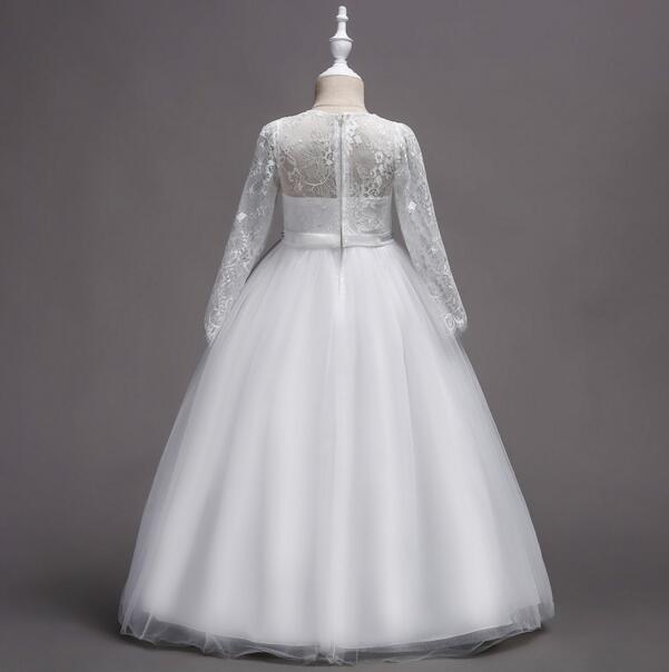 chinese dress ladies Organza Ball Gown 3/4 Long Sleeves Floor Length Communion Dress With B–  Mariacommuniondress