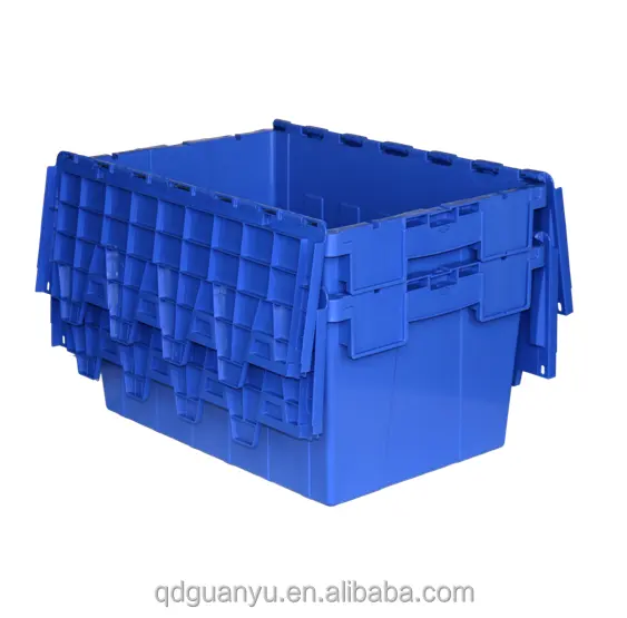 Plastic Boxes Storage Logistic Custom Plastic Logistic Storage Tote Crate For Storage And Moving Attached Lid Container Box