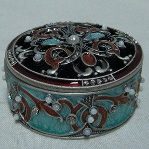 <span class=keywords><strong>Pewter</strong></span> <span class=keywords><strong>Plated</strong></span> Ronde Decoratieve Metalen Emaille Sieraden Trinket Box - Product Image 2