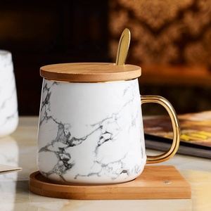 Tazza da caffè in marmo grigio ceramico con manico dorato tazze da tè e tazze in porcellana con logo personalizzato - Product Image 2