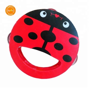 Tamborim tambor de percussão jingles, instrumento de brinquedo educacional de madeira dos desenhos animados