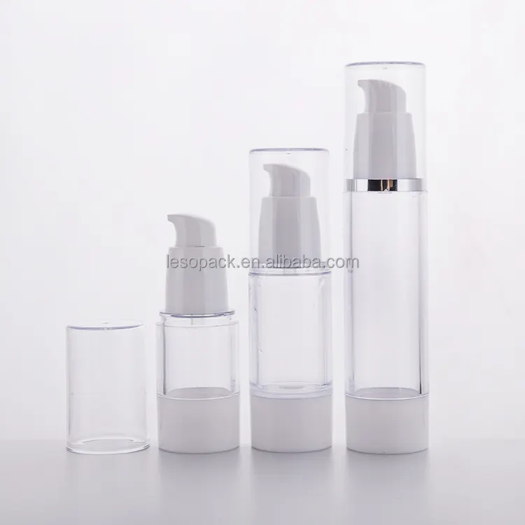 15ml 30ml50mlリングキャップエアレスポンプボトル空の化粧品容器少量シルバースクリーン印刷プラスチックボトル