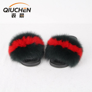 Piel de lujo de las mujeres diapositivas con Real Silver Fox Fur zapatillas para viajar verano piel señora sandalias de moda - Product Image 3